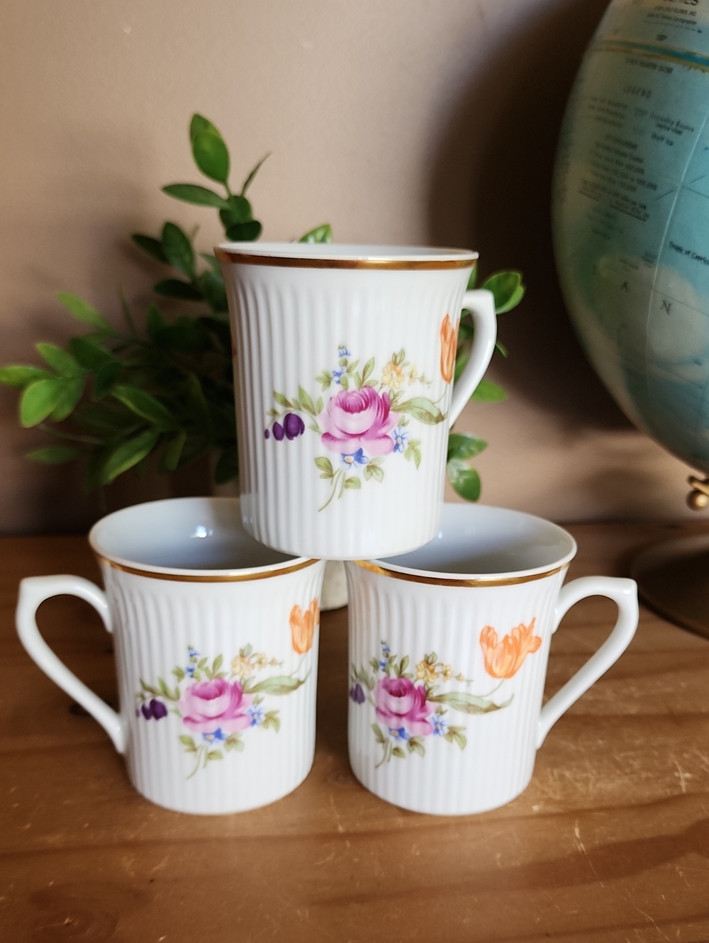 Ilmenau Graf Von Henneberg Floral Porcelain Mug Set East Germany GDR